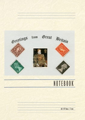 Vintage Lined Notebook Greetings from Great Britain, Stamps - Found Image Press