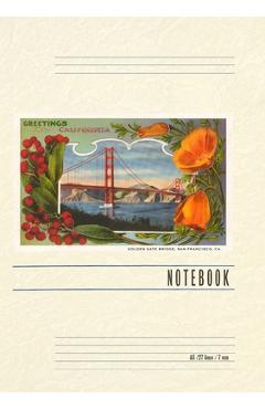 Poza produsului Vintage Lined Notebook Greetings from California with Golden Gate Bridge and Poppies - Found Image Press