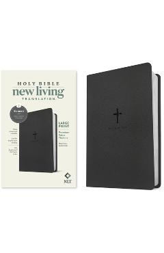 Coperta cărții 'NLT Large Print Premium Value Thinline Bible, Filament-Enabled Edition (Leatherlike, Black Cross) - Tyndale'