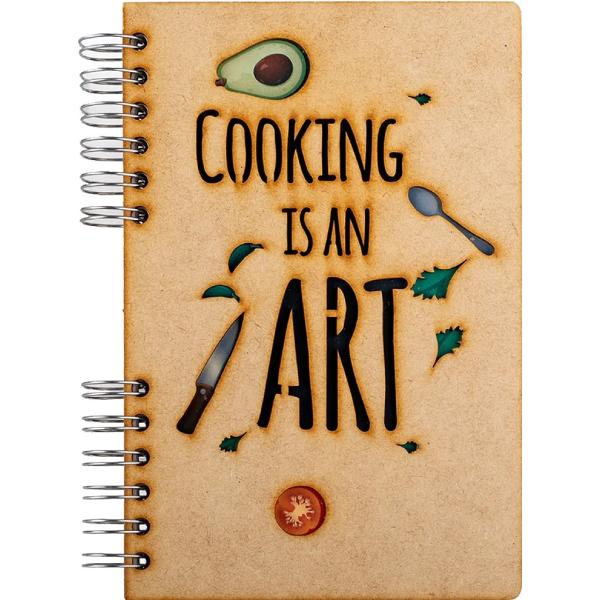 Carnet din lemn cu spirala. Cooking Is an Art. Neliniat