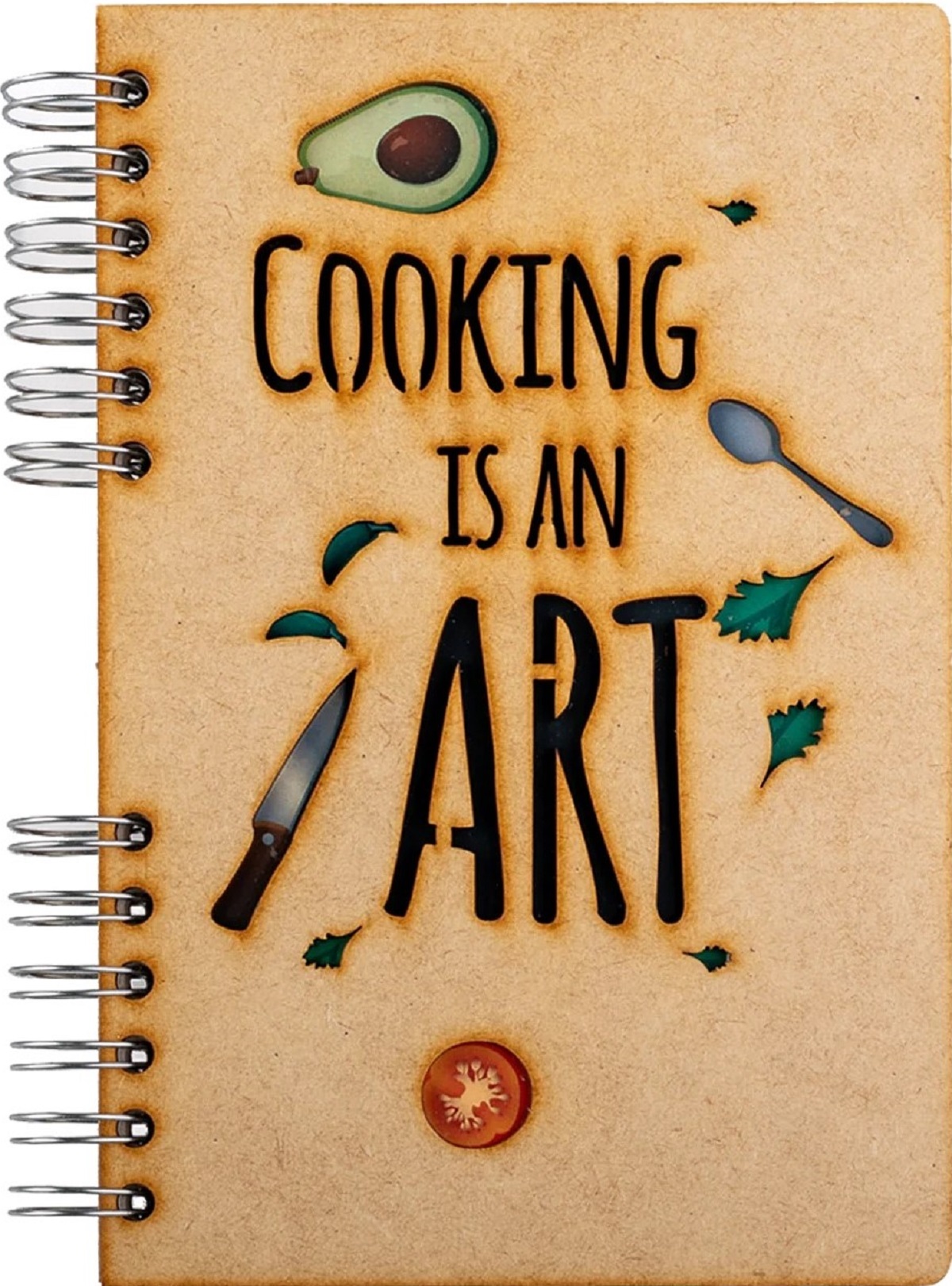 Carnet din lemn cu spirala. Cooking Is an Art. Neliniat