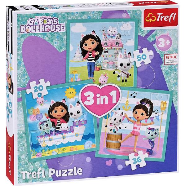 Puzzle 3 in 1. Gabby's Dollhouse. Activitatile lui Gabby