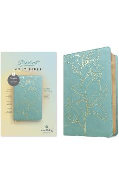 Coperta cărții 'NLT Student Bible, Thinline Reference, Filament-Enabled Edition (Leatherlike, Tropical Iris Teal Blue, Red Letter) -'