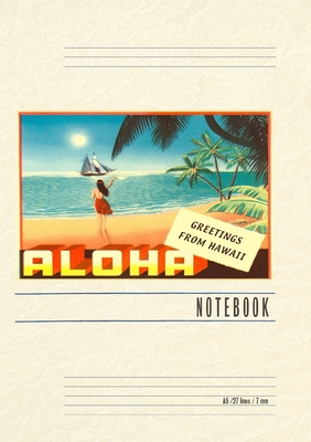 Vintage Lined Notebook Aloha, Greetings from Hawaii, Hula Girl on Beach - Found Image Press