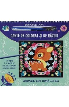 Coperta cărții 'Carte de colorat și de răzuit. Animale din toată lumea'