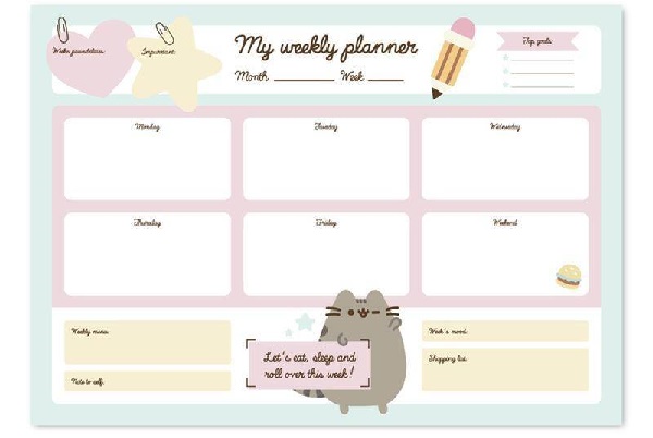 Planner saptamanal: Pusheen