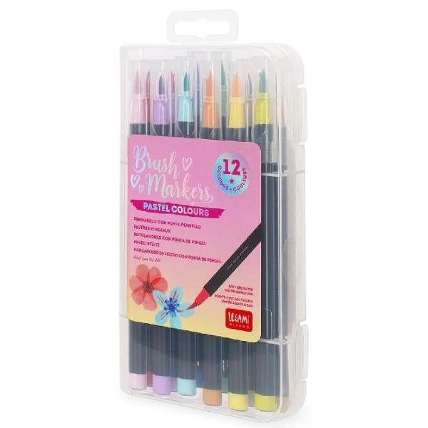 Set 12 carioci tip pensula - brush markers pastel
