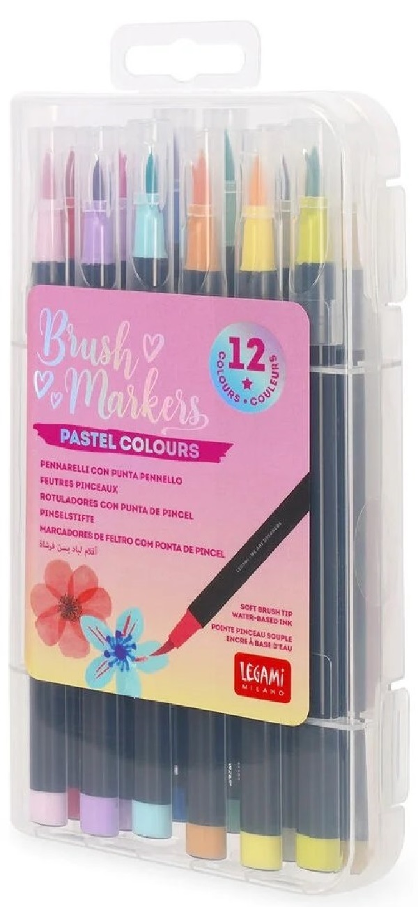 Set 12 carioci tip pensula - brush markers pastel