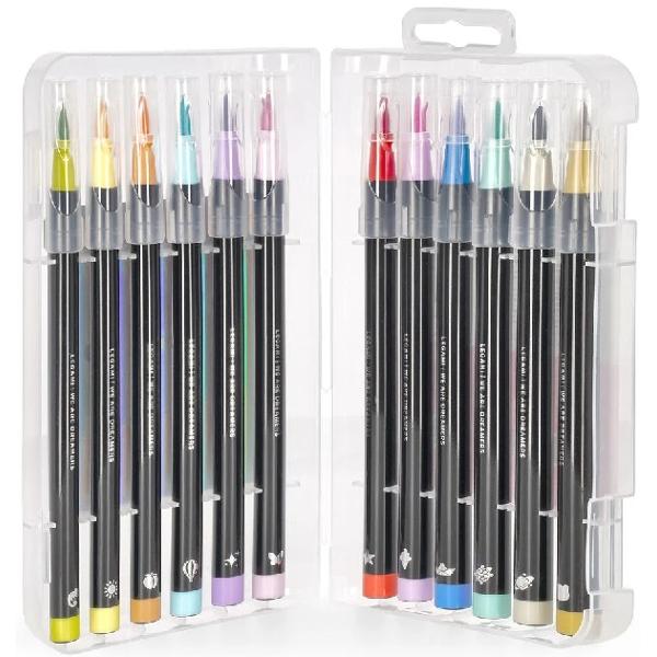 Set 12 carioci tip pensula - brush markers pastel