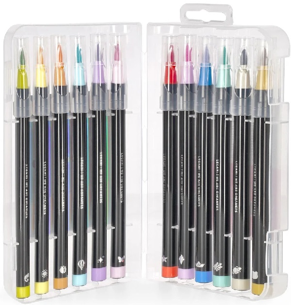 Set 12 carioci tip pensula - brush markers pastel
