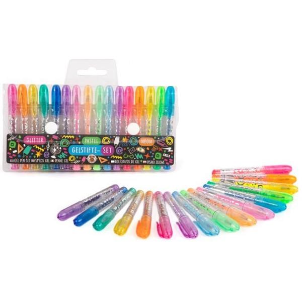 Set 16 mini pixuri cu gel. Glitter, neon, pastel