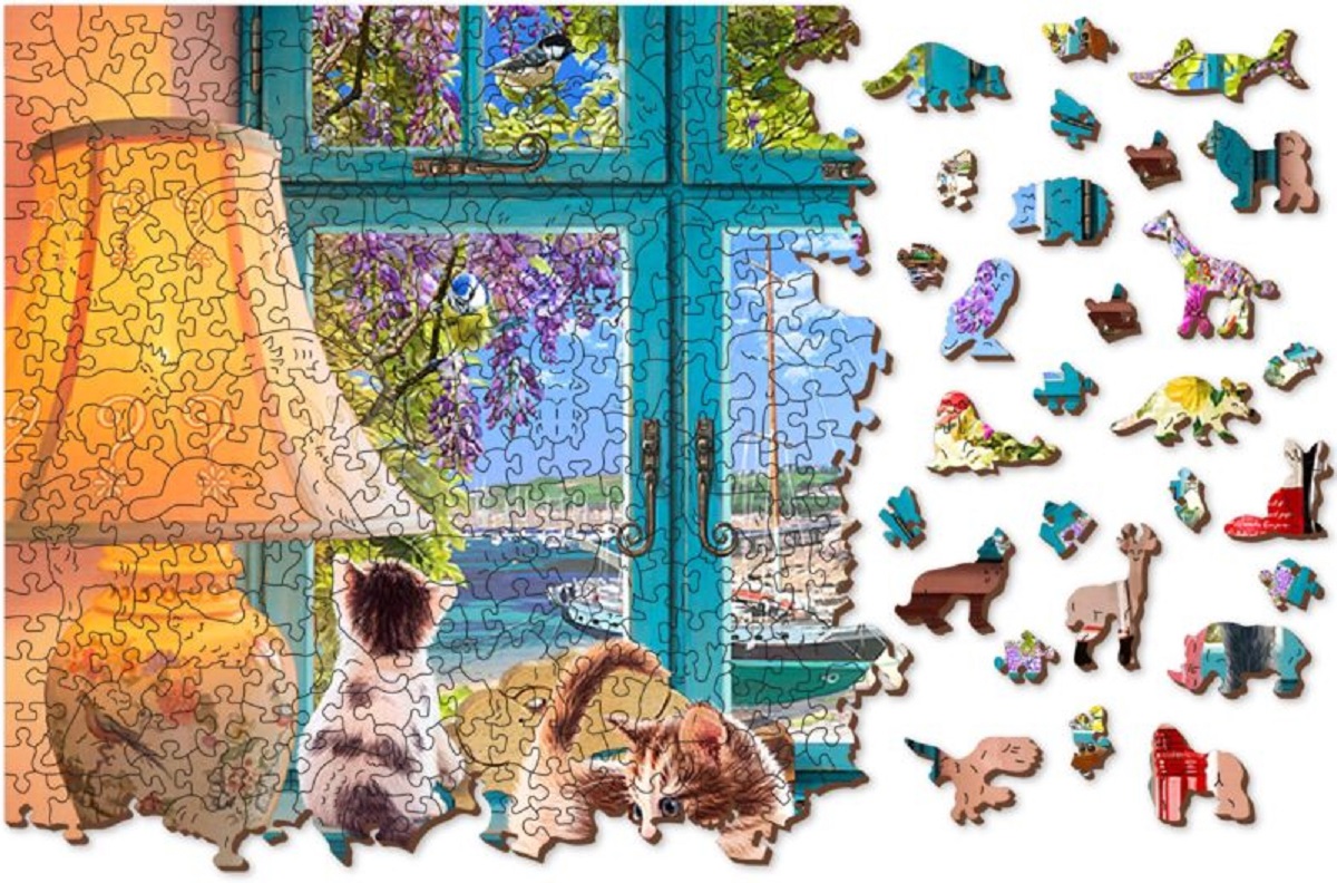 Puzzle 1010 din lemn: Pisicute pe birou