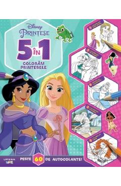 Disney. Printese. 5 in 1. Coloram printesele. Peste 60 de autocolante!