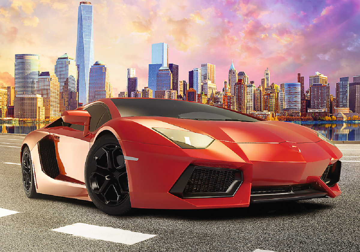 Puzzle 1000: Lamborghini rosu. Sunset Ride