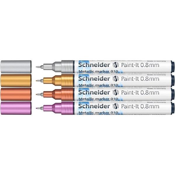 Set 4 markere metalic Paint-it 0.8 mm: Argintiu, auriu, cupru, mov