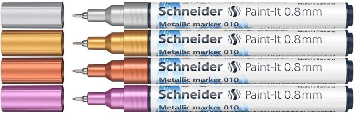 Set 4 markere metalic Paint-it 0.8 mm: Argintiu, auriu, cupru, mov
