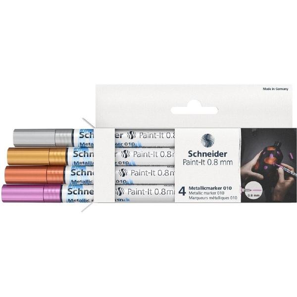 Set 4 markere metalic Paint-it 0.8 mm: Argintiu, auriu, cupru, mov