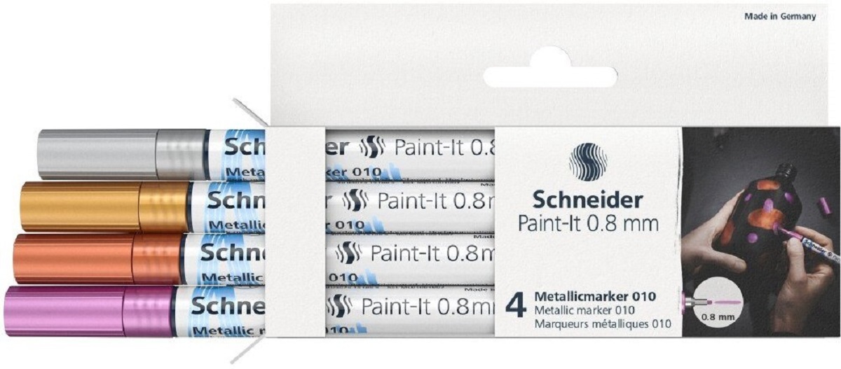Set 4 markere metalic Paint-it 0.8 mm: Argintiu, auriu, cupru, mov