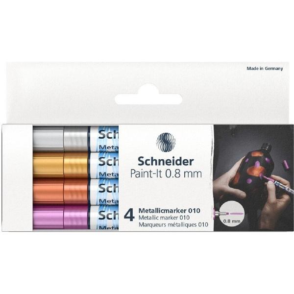 Set 4 markere metalic Paint-it 0.8 mm: Argintiu, auriu, cupru, mov