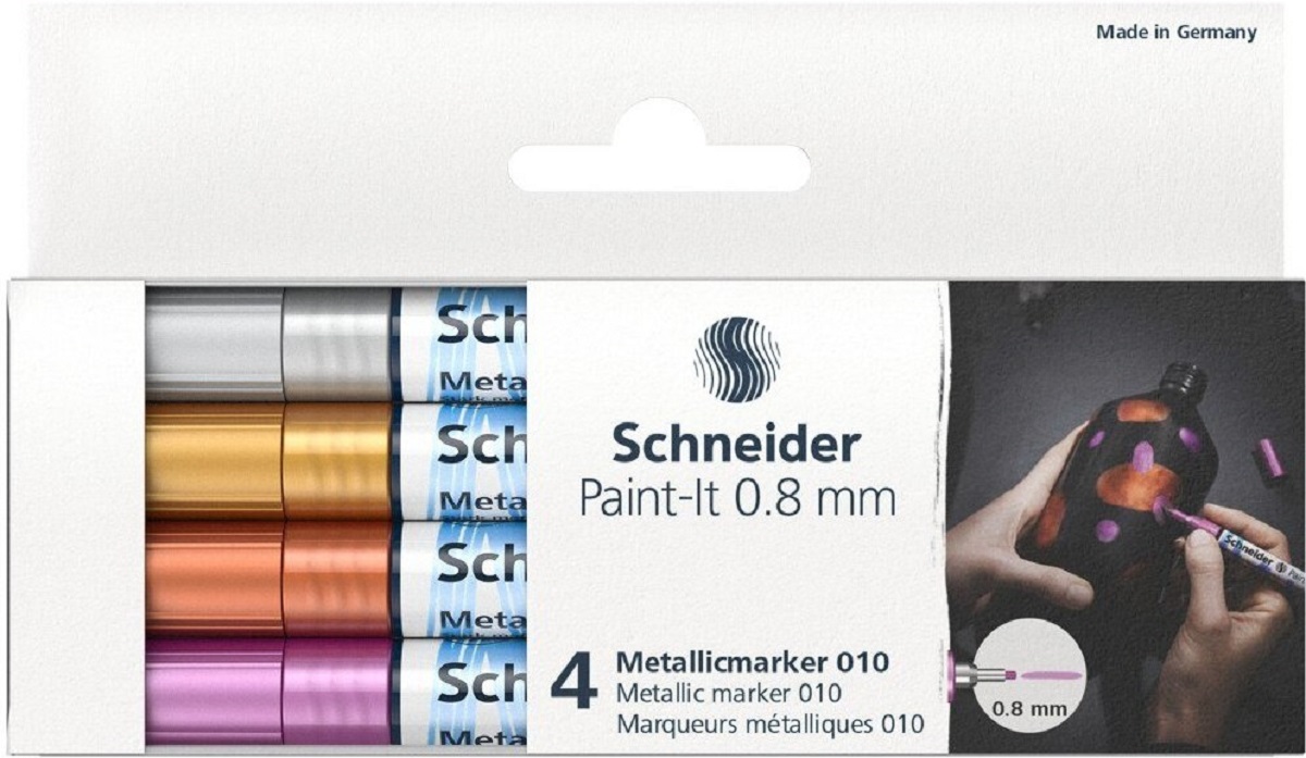 Set 4 markere metalic Paint-it 0.8 mm: Argintiu, auriu, cupru, mov