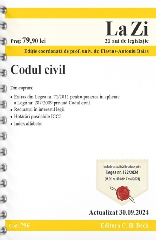 Codul civil Act. 30 Septembrie 2024 Ed. Spiralata - Flavius-Antoniu Baias