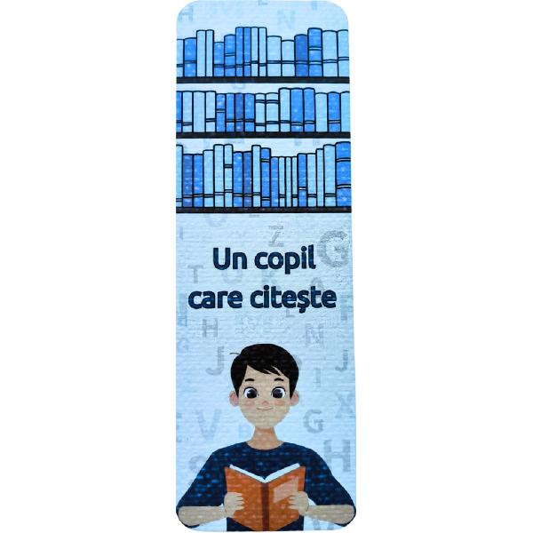 Semn de carte: Un copil care citeste. Baietel