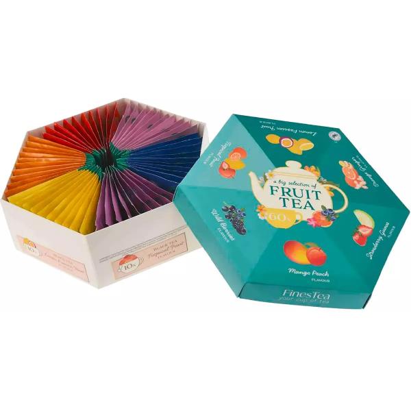 Set ceai negru cu aroma de fructe: 6 arome x 10 pliculete. Hexagon Tea Box