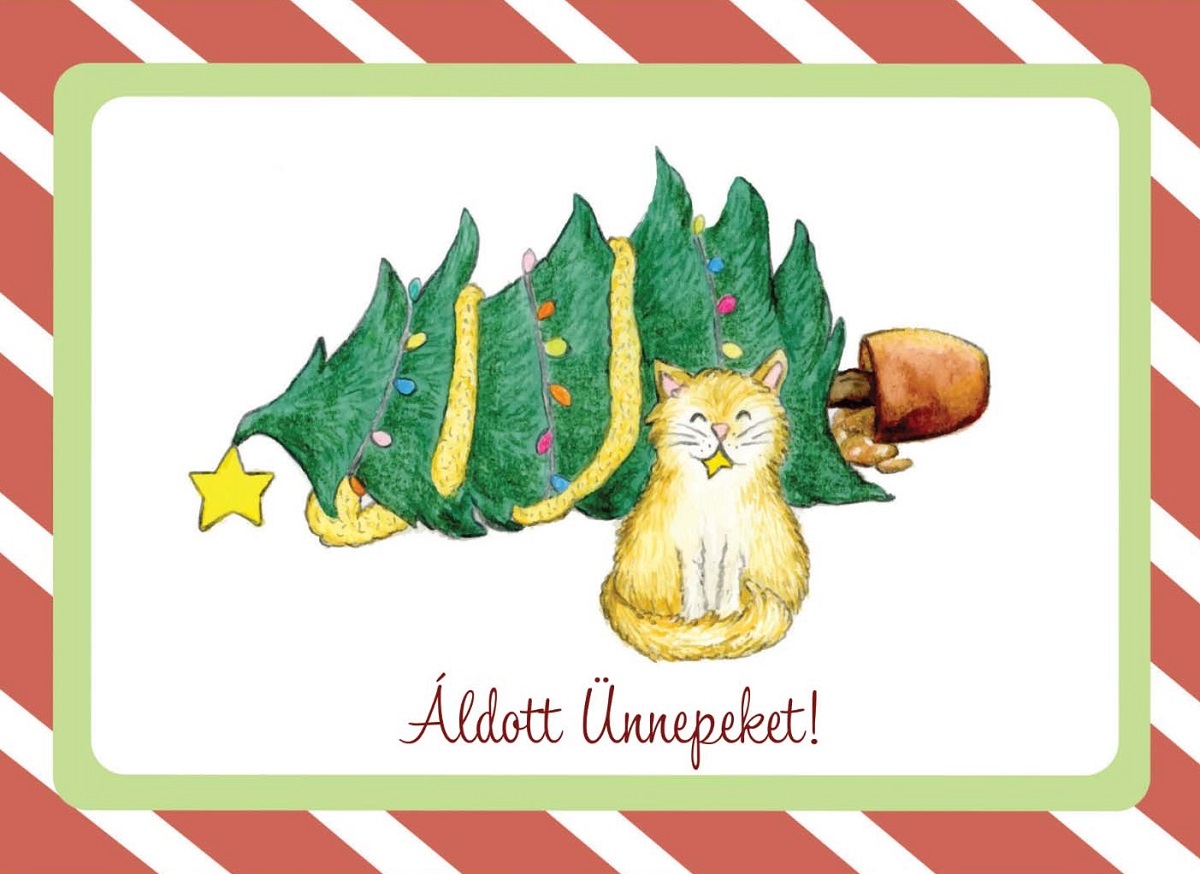 Felicitare: Bob cu brad. Aldott unnepeket!