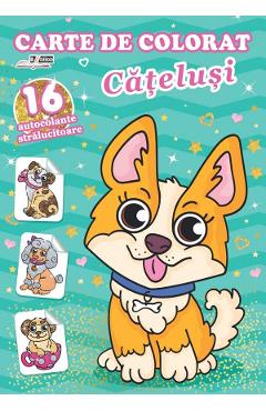 Coperta cărții 'Carte de colorat cu 16 autocolante strălucitoare: Căței'