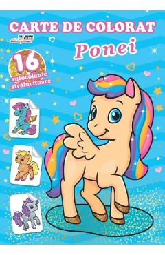 Coperta cărții 'Carte de colorat cu 16 autocolante strălucitoare: Ponei'