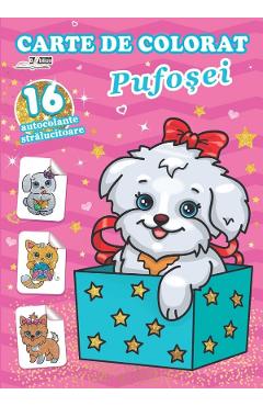 Coperta cărții 'Carte de colorat cu 16 autocolante strălucitoare: Pufosei'