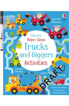 Coperta cărții 'Wipe-Clean Trucks and Diggers Activities - Kirsteen Robson'
