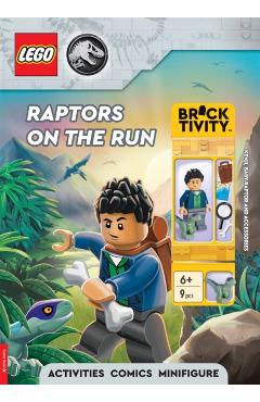 Coperta cărții 'LEGO® Jurassic World™: Raptors on the Run (with Kenji minifigure, baby raptor and accessories) -'