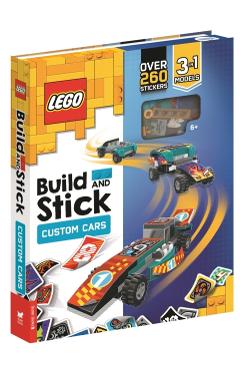 Coperta cărții 'LEGO® Build and Stick: Custom Cars (Includes LEGO pieces, book and over 260 stickers) -'