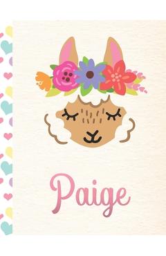 Coperta cărții 'Paige: Personalized Llama Primary Handwriting Notebook For Girls With Pink Name - Dotted Midline Handwriting Practice'