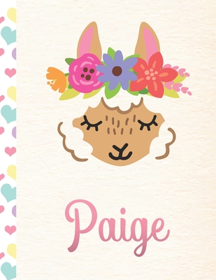 Coperta cărții 'Paige: Personalized Llama Primary Handwriting Notebook For Girls With Pink Name - Dotted Midline Handwriting Practice'