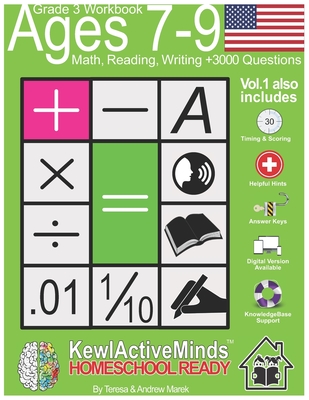 Grade 3, Ages 7-9 Math, Reading, Writing Practice Workbook - Vol1, 3000 Questions: American Content with Answer Keys, Timing and Scoring, Helpful Hint - Andrew Marek