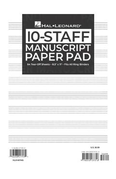 Coperta cărții 'Hal Leonard Manuscript Paper 10-Staff Paper Pad - 64 Tear-Off Sheets, Fits All Ring Binders -'