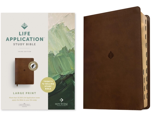 Coperta cărții 'NLT Life Application Study Bible, Third Edition, Large Print (Leatherlike, Rustic Brown Leaf, Indexed, Red Letter) -'