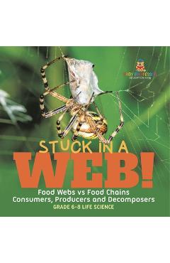 Coperta cărții 'Stuck in a Web! Food Webs vs Food Chains Consumers, Producers and Decomposers Grade 6-8 Life Science -'