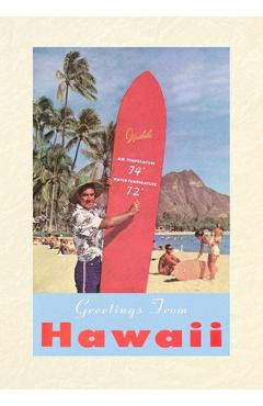 Coperta cărții 'Vintage Lined Notebook Greetings from Hawaii, Long Board with Temperatures -'