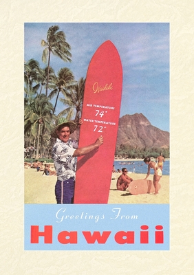 Vintage Lined Notebook Greetings from Hawaii, Long Board with Temperatures - 