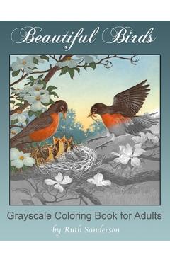 Coperta cărții 'Beautiful Birds: Grayscale Coloring Book for Adults - Ruth Sanderson'