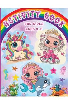 Poza produsului Activity Book for Girls Ages 4-6: Workbook Games Activities: Coloring, Mazes, Spot The Difference, Tracing, Counting, Matching - Designs Estelle