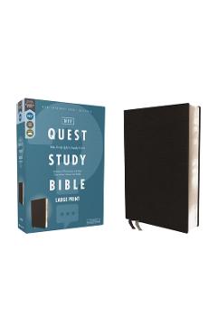 Coperta cărții 'Niv, Quest Study Bible, Large Print, Bonded Leather, Black, Comfort Print: The Only Q and A Study Bible -'