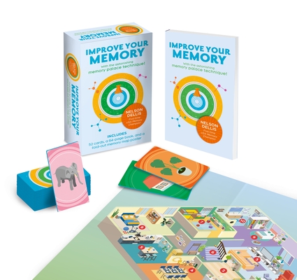 Coperta cărții 'Improve Your Memory: With the Astonishing Memory Palace Technique: Includes 52 Cards, 64-Page Book, and a Fold-Out'