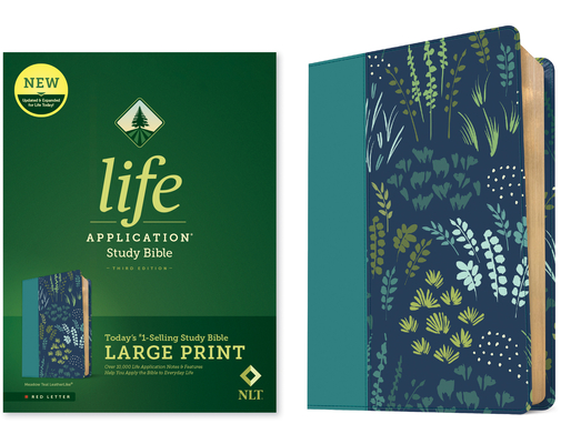 Coperta cărții 'NLT Life Application Study Bible, Third Edition, Large Print (Leatherlike, Meadow Teal, Red Letter) -'