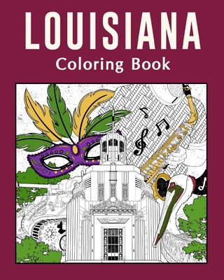 Coperta cărții 'Louisiana Coloring Book: Painting on USA States Landmarks and Iconic, Gift for Louisiana Tourist -'