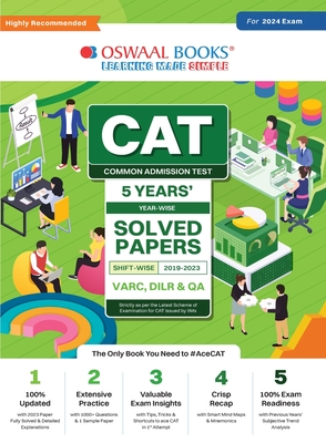 Oswaal CAT 5 Years Solved Papers (VARC, DILR & QA) Year-wise & Shift-wise (2019 - 2023) for 2024 Exam - 