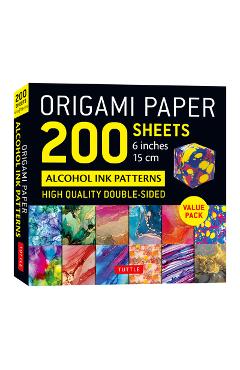 Poza produsului Origami Paper 200 Sheets Alcohol Ink Patterns 6 (15 CM): Tuttle Origami Paper: Double-Sided Origami Sheets Printed with 12 Designs (Instructions for 5 - 
